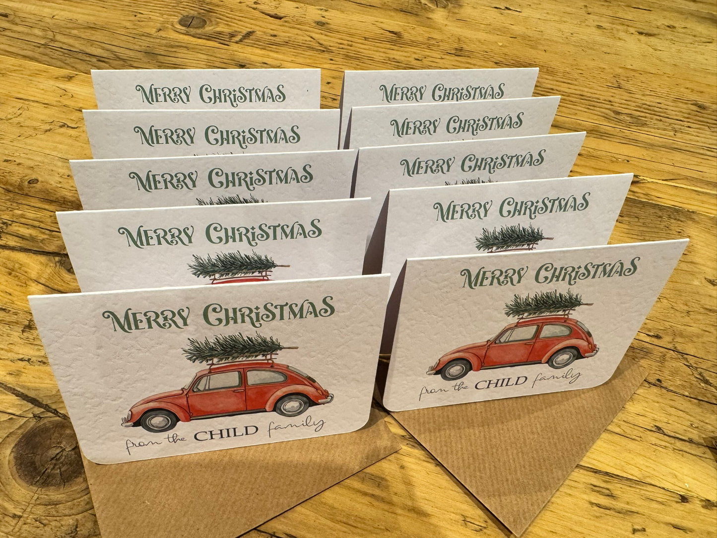 Personalised “MERRY CHRISTMAS” tree car cards (set)