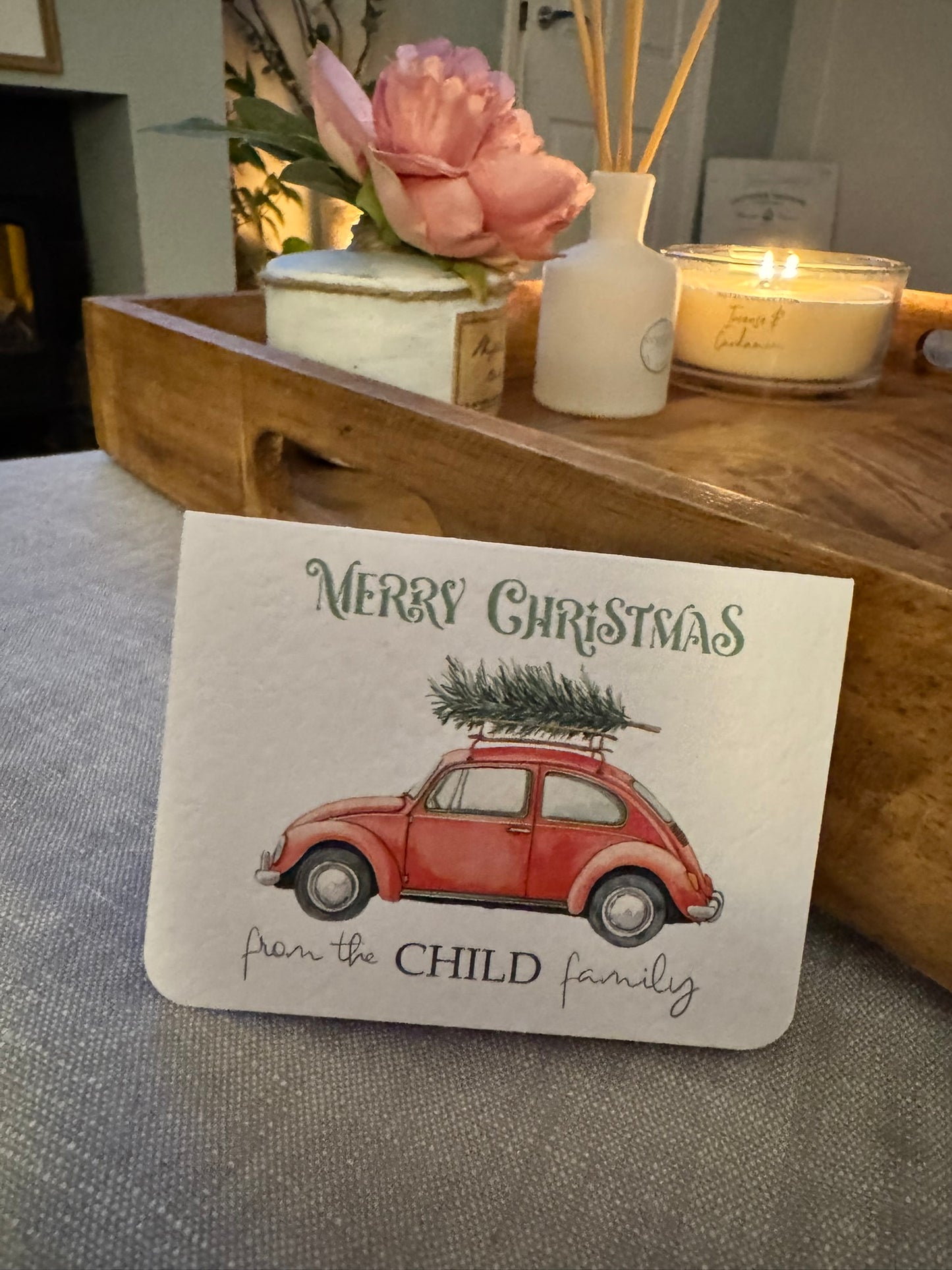 Personalised “MERRY CHRISTMAS” tree car cards (set)