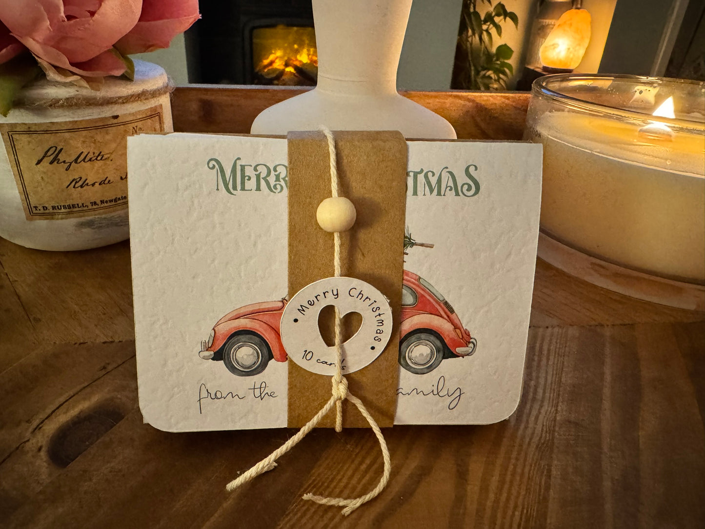 Personalised “MERRY CHRISTMAS” tree car cards (set)