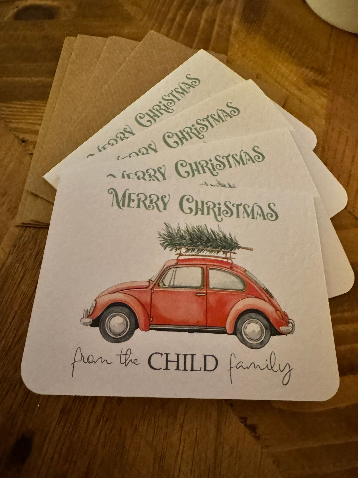 Personalised “MERRY CHRISTMAS” tree car cards (set)