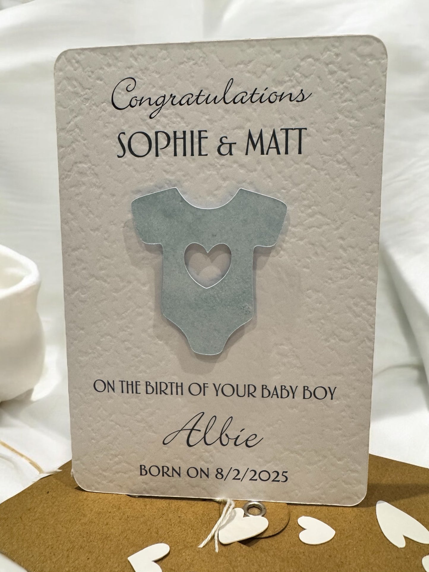 Personalised Handcrafted 'CONGRATULATIONS ON THE BIRTH OF YOUR BABY' card