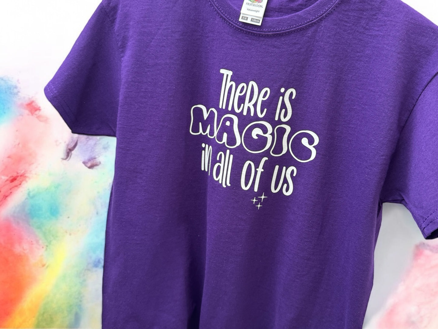 "There is MAGIC in all of us" purple slogan kids t-shirt