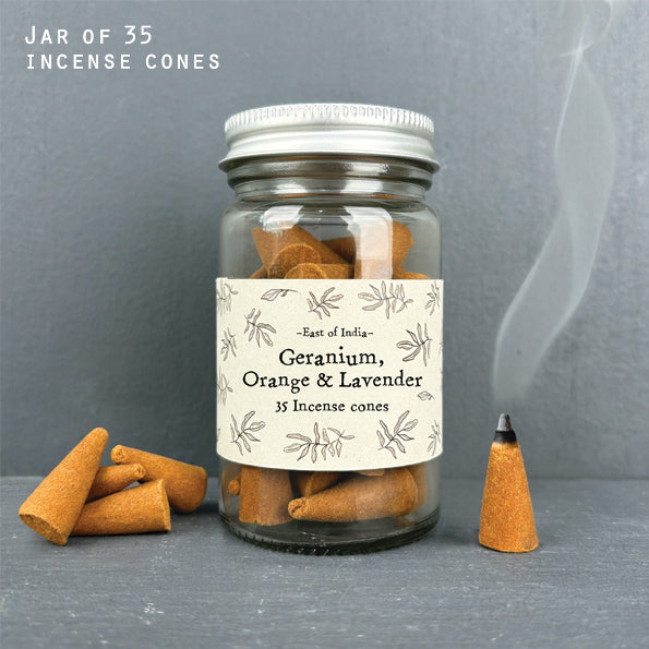 Jar of incense cones - Geranium, Orange & Lavender