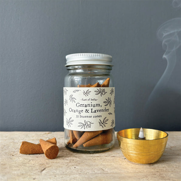 Jar of incense cones - Geranium, Orange & Lavender