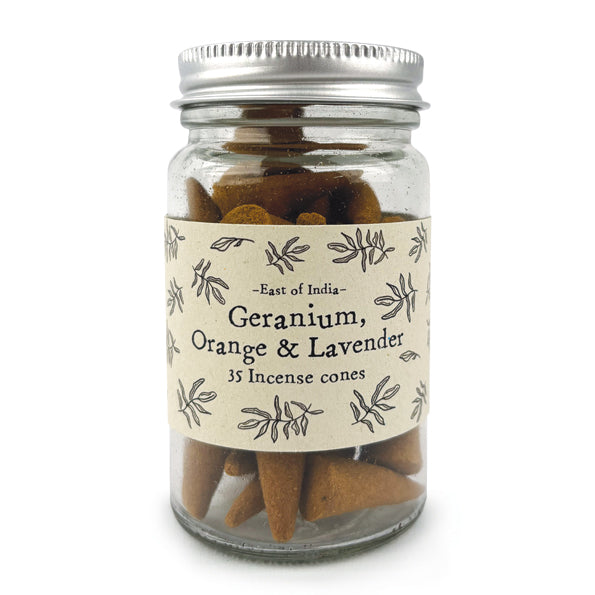 Jar of incense cones - Geranium, Orange & Lavender