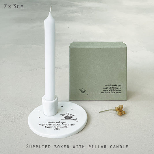 Candle holder - Friends make you laugh (incl. 11 cm pillar candle)