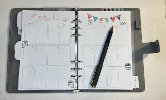 Handcrafted A5 Planner BIRTHDAY inserts