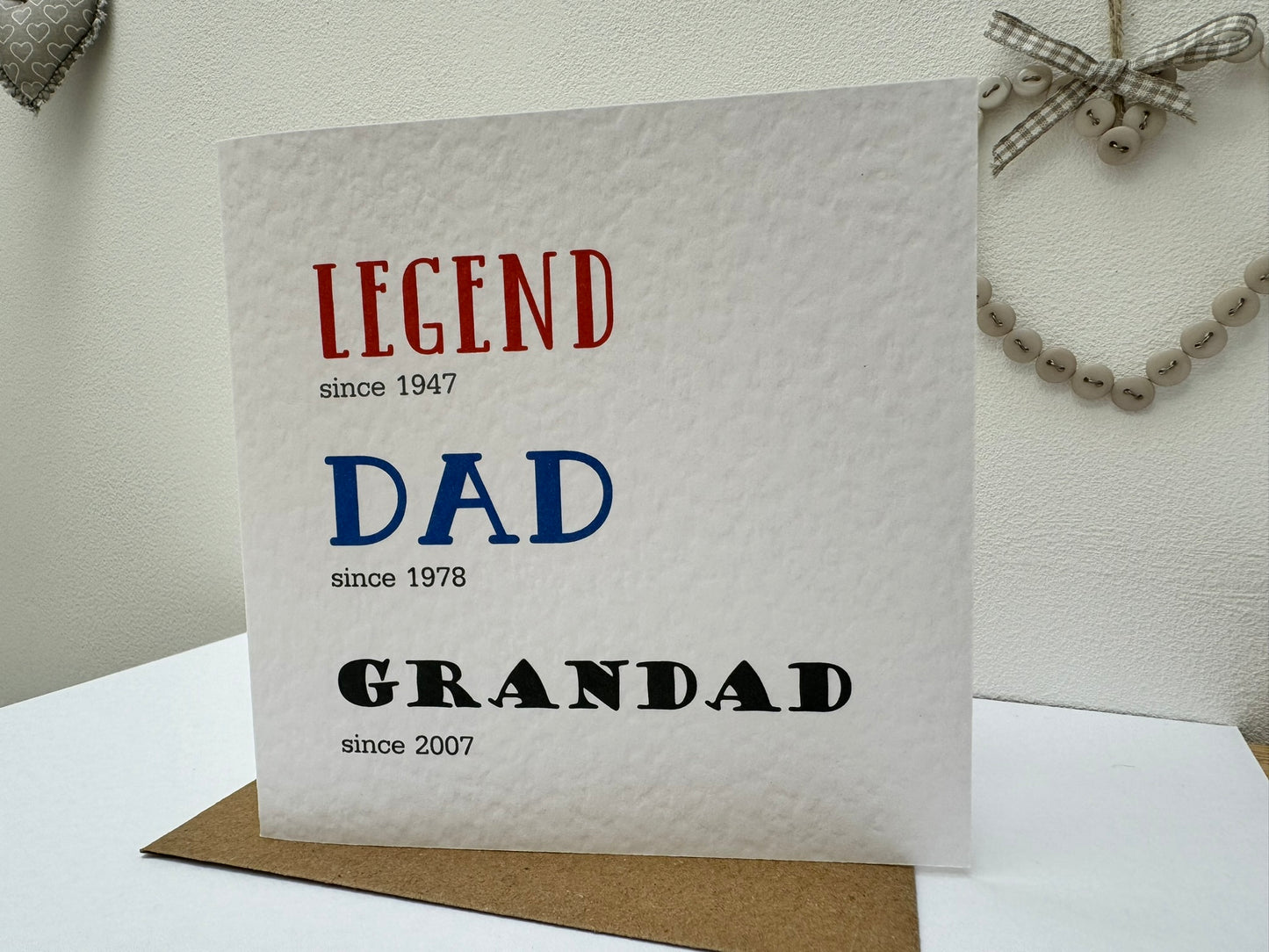 Personalised Handcrafted "LEGEND - DAD - GRANDAD" square card