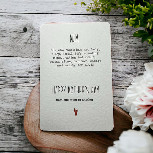 Handcrafted 'MOTHER'S DAY FROM ONE MUM TO ANOTHER' card