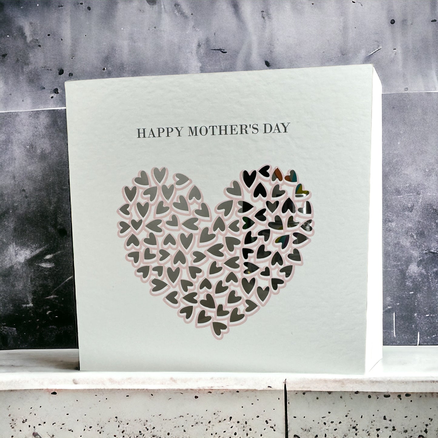 Handcrafted 'HAPPY MOTHER'S DAY' hearts within hearts cutouts square card