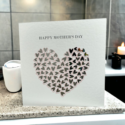 Handcrafted 'HAPPY MOTHER'S DAY' hearts within hearts cutouts square card