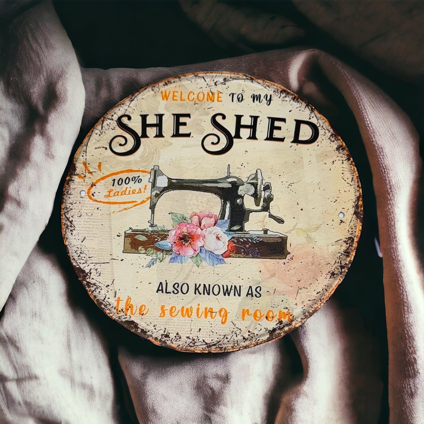 SEWING ROOM 'SHE SHED' metal sign