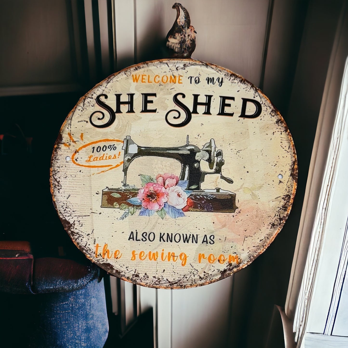 SEWING ROOM 'SHE SHED' metal sign