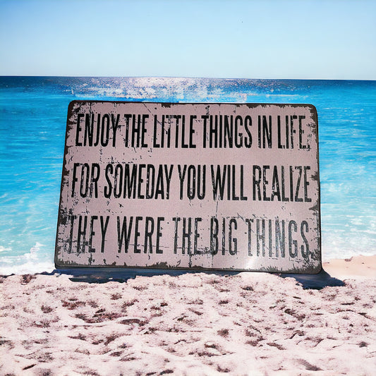 ENJOY THE LITTLE THINGS IN LIFE, FOR SOMEDAY YOU WILL REALIZE THEY ARE THE BIG THINGS metal sign plague