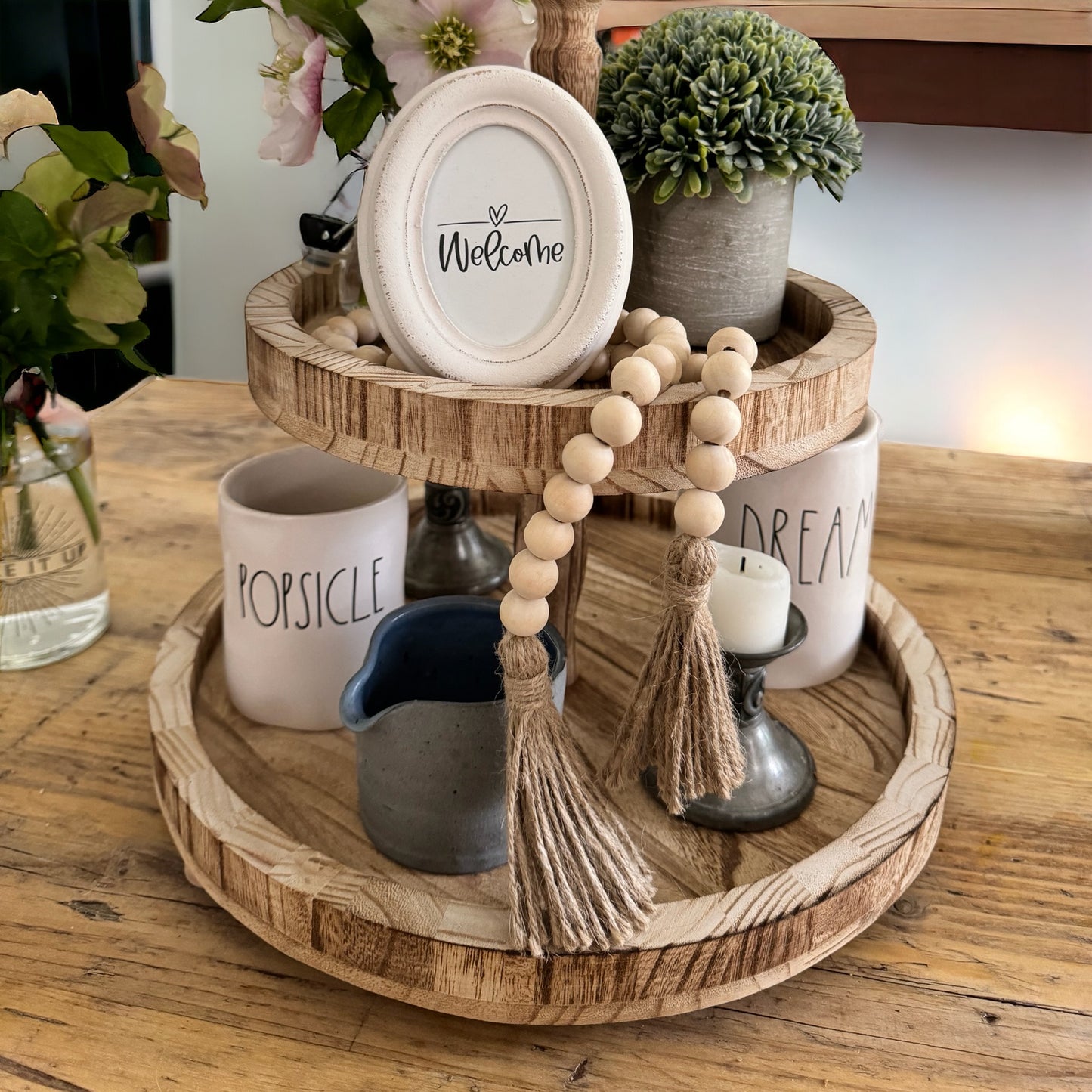 2 TIER WOODEN FARMHOUSE TRAY