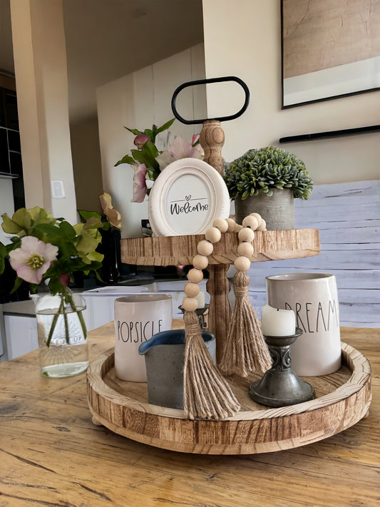 2 TIER WOODEN FARMHOUSE TRAY