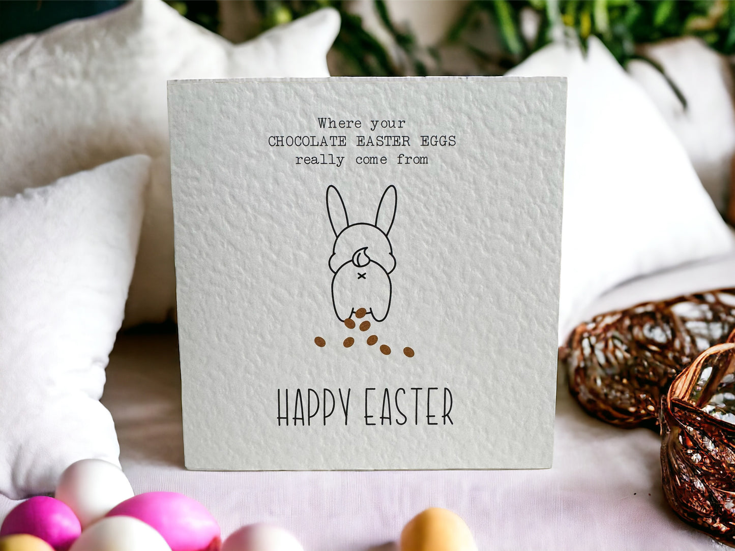 Handcrafted WHERE YOUR CHOCOLATE EASTER EGGS REALLY COME FROM card