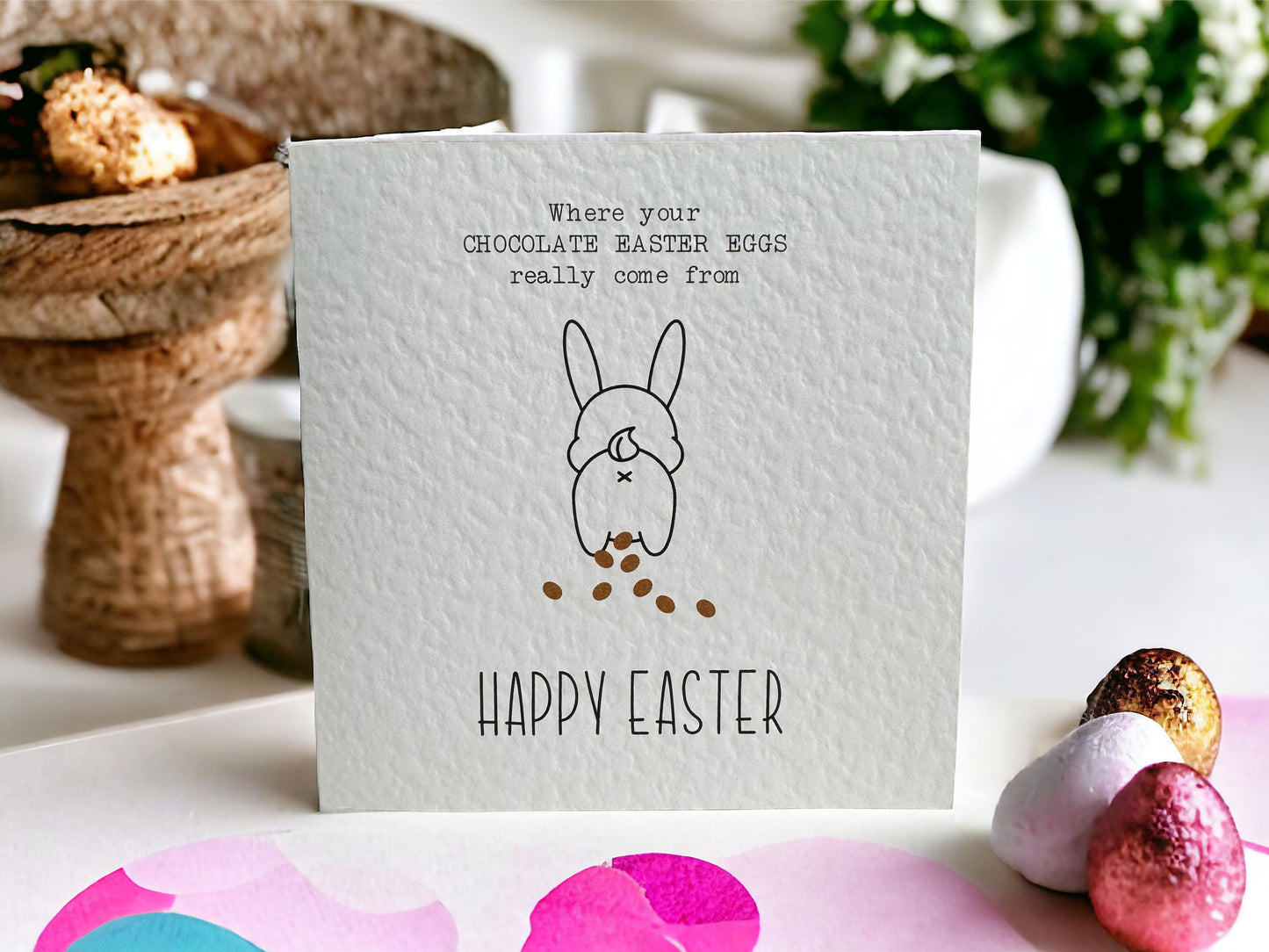 Handcrafted WHERE YOUR CHOCOLATE EASTER EGGS REALLY COME FROM card