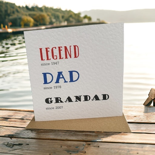 Personalised Handcrafted "LEGEND - DAD - GRANDAD" square card