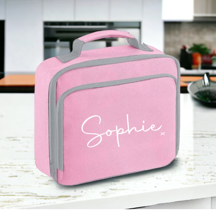 Personalised pink lunch cooler bag